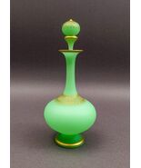 French Opaline Satin Green Gold Gilded Uranium Glass Decanter Bottle 9 3/8&quot; - $2,825.95 CAD