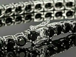 10Ct Round Simulated Black Diamond Tennis Bracelet 14K White Gold Plated - £178.85 GBP