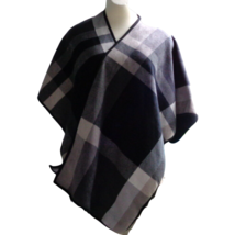 Ike Behar Black Gray Plaid Reversible Blanket Wrap Shawl Soft Warm Fleece OS - £11.07 GBP