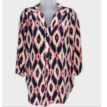 AMOUR VERT STITCH FIX 100% silk ikat 3/4 sleeve v neck popover blouse SI... - £22.84 GBP