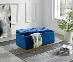 Button-Tufted Storage Ottoman with Gold Base-Living Room - £168.37 GBP