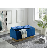 Button-Tufted Storage Ottoman with Gold Base-Living Room - £167.64 GBP