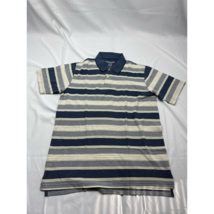 Faded Gory Mens Polo Shirt Blue Striped Short Sleeve Collar L - £7.74 GBP