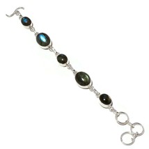 Blue Fire Labradorite Oval Natural Gemstone 925 Silver Overlay Handmade Bracelet - £13.35 GBP