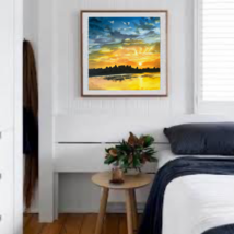 Lake sunset original oil painting, sun, lake, bedroom living room, home,... - £111.28 GBP
