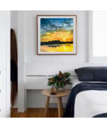 Lake sunset original oil painting, sun, lake, bedroom living room, home,... - £105.20 GBP