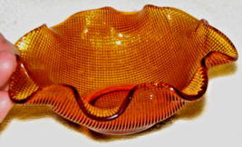 Vtg. Fenton glass bowl Waffle style Marigold Carnival glass scalloped ed... - £15.81 GBP