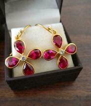 2.30 Ct Pear Cut Pink Ruby Droop Dangle Flower Earrings In 14K Yellow Gold Over - £81.60 GBP