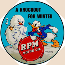 Donald Duck RPM Motor Oil Round Metal Sign 14&quot; - £39.92 GBP