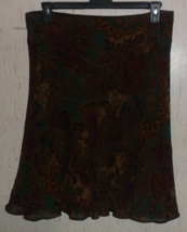 Excellent Womens Chaps Brown Paisley Lined Full Skirt Size L - £20.14 GBP