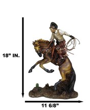 Rustic Western Cowboy With Hat And Rope On Rearing Bronco Horse Rodeo Figurine - £71.93 GBP