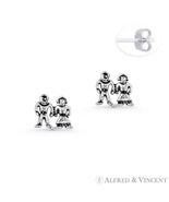 Married / Wedding Couple Charm Stud Earrings Oxidized .925 Sterling Silv... - $273.97 MXN