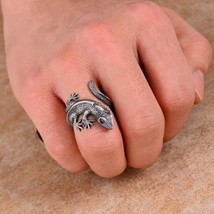 Buyee Pure 925 Sterling Silver Unique Male Ring Men Vivid Gray Lizard Non-mainst - £23.85 GBP