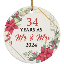 34 Years As Mr And Mrs 2024 Ornament 34th Anniversary Together Christmas... - $15.79