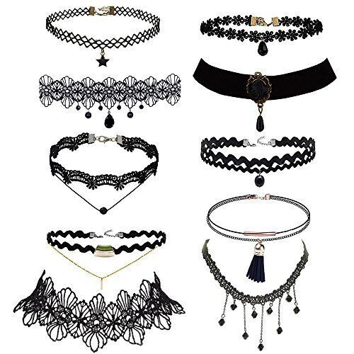 Trasfit 10 Pieces Lace Choker Necklace for Women Girls Black Classic Velvet S... - £23.19 GBP