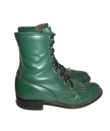 Vintage Justin Women&#39;s 6 B Teal Western Cowboy Kiltie Boots Leather Lace... - £54.87 GBP