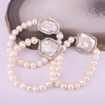 6Pcs Fashion Women Freshwater Pearl Strand Bracelets Handmade Paved Rhinestone W - £43.57 GBP