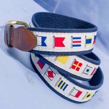 Leather Man LTD. Cotton With Leather Tabs Nautical Flags Belt Size M - $29.69