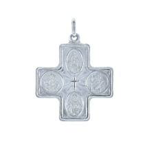 Four Way Religious Cross Medal Pendant 14K White Gold Necklace - £212.83 GBP+