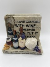 I Love Cooking With Wine 5 Piece Coaster Set 4 Square Tiles and Holder - $5.00