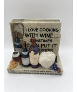 I Love Cooking With Wine 5 Piece Coaster Set 4 Square Tiles and Holder - $5.00