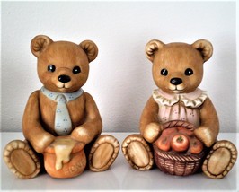 Set of 2 HOMCO #1405 Figurine Honey Pot and Apple Basket Bears (1984) - £12.78 GBP