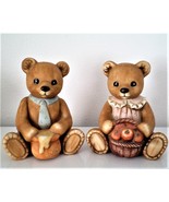 Set of 2 HOMCO #1405 Figurine Honey Pot and Apple Basket Bears (1984) - £12.56 GBP