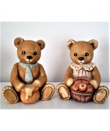 Set of 2 HOMCO #1405 Figurine Honey Pot and Apple Basket Bears (1984) - $16.00
