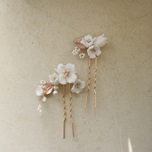 A Pair of Pearl Flower Bridal Hair Pins, Wedding Hair Comb, Bridal Hair ... - £15.71 GBP
