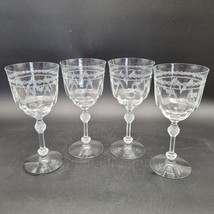 SET OF 4 - Vintage Fostoria Glass CASTLE Geometric Needle Etch #87 Water... - $47.51