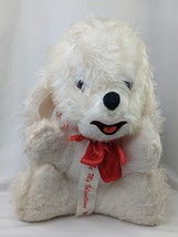 Vintage White Dog Plush Valentines 15 Inch Puppy Carnival Style Stuffed ... - $16.95