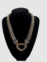 Chicos Necklace 17&quot;-21&quot; Silver Tone Double Strand Textured Ornate Statement - £22.89 GBP