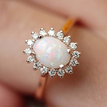 ZHOUYANG Rings For Women Egg-Shaped Opal &amp; CZ  Rose Gold Color  Wedding Engageme - £8.78 GBP