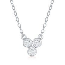 SilverThree Small Bezel-Set CZ Dainty Necklace - Rhodium Plated - £27.66 GBP