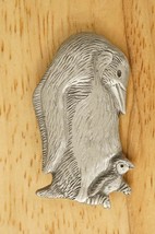 Vintage Costume Jewelry Fort Pewter Penguin With Baby Figural Brooch Pin - £19.56 GBP