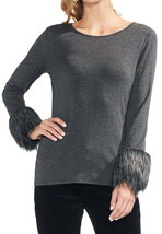 Vince Camuto Womens Faux Fur Cuff Top,Grey,X-Small - £35.24 GBP