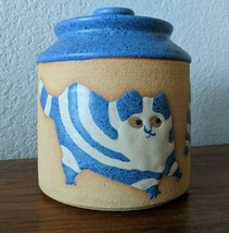 Studio Pottery Jar w/ Lid Barbara Patera Seattle WA Artist Potter 2 Cats Design - £59.63 GBP