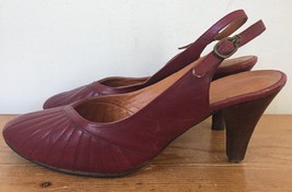 Vintage 70s Etienne Aigner Burgundy Leather Slingback Womens Pumps Heels... - $36.99