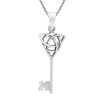 Regal Celtic Trinity Knot Key .925 Sterling Silver Pendant Necklace - £21.21 GBP