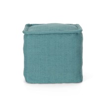Hansolo Teal Cotton 16&quot; Yarn Square Pouf Ottoman Floor Cushion - $1,480.57 MXN
