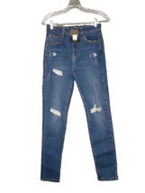 Fashion Nova Hannah High Rise Skinny Dark Wash Distressed Jeans Juniors ... - £13.96 GBP