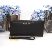 Michael Kors Black Pebbled Leather Zip Around Travel Wallet Wristlet NWT - $118.31