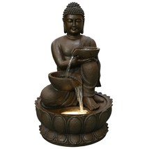 Large Buddha Fountain with Warm White Led Brown Modern Contemporary Poly... - $389.06