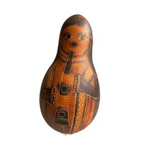 Vintage Peruvian Hand Carved Folk Art Gourd Musical Rattle 8&quot; - $24.64