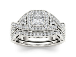 14K White Gold 1 1/5ct Diamond Criss-Cross Halo Bridal Ring Set - £2,509.72 GBP