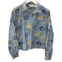 Vintage Lemon Grass Denim Shirt Blue Floral Size L Button Up Shacket Cou... - $29.65