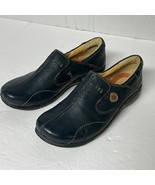 Clarks Womens Unstructured Loop Loafer Size 9.5 W Navy Leather Slip On F... - $674.32 MXN