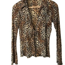 Rave Women`s Blouse Top Size S Animal Print Brown Cream Long Sleeve Wrap... - £9.03 GBP