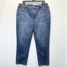 Chicos Jeans 3 US 16 So Slimming Girlfriend Slim Ankle Stretch Blue Denim Pearls - £21.00 GBP