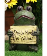 Ebros 10&quot; H Whimsical Green Frog Toad Holding &#39;Don&#39;t Mind The Weeds&#39; Sig... - $56.46 CAD